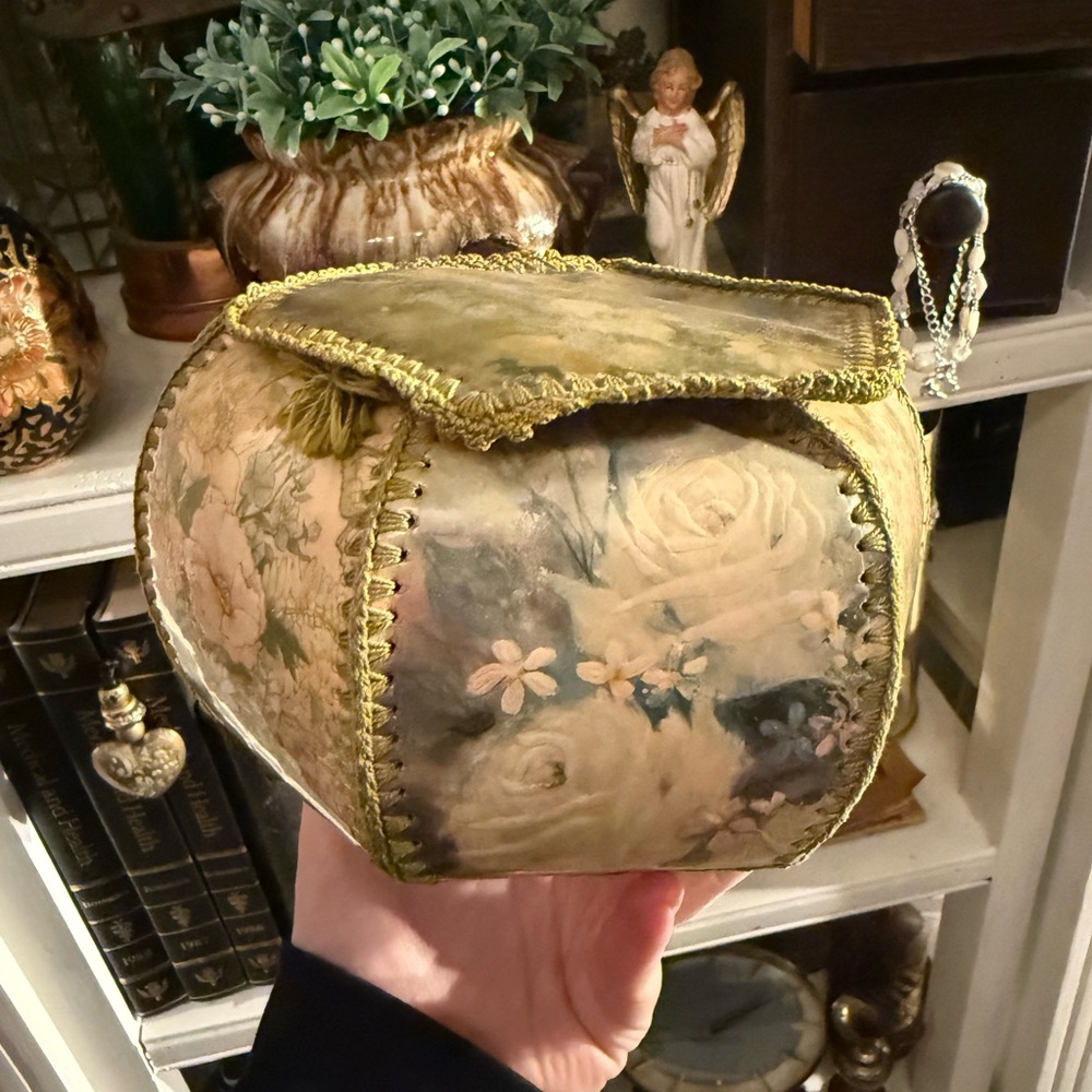 Handmade Floral Decorative Box with Gold Trim